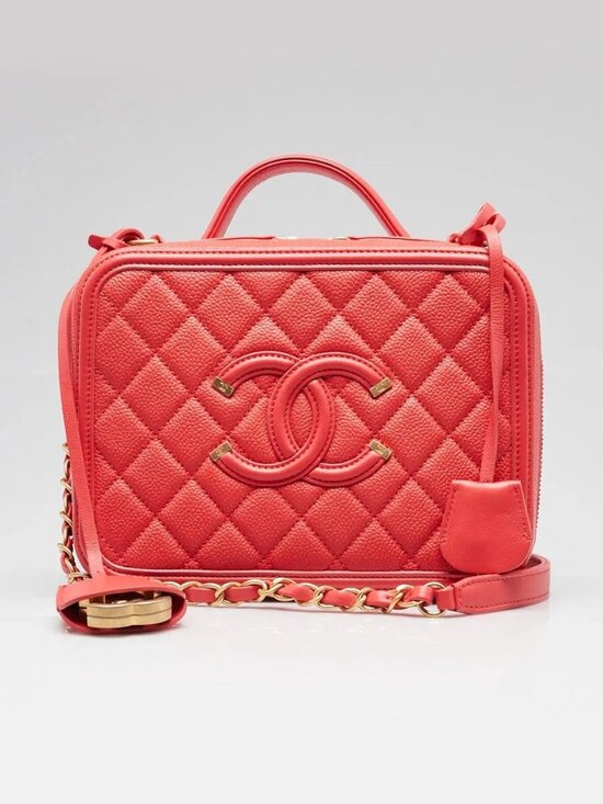 Chanel Red Quilted Lambskin Medium Filigree Vanity Case  Chanel Red Quilted Caviar Leather Filigree Vanity Case Bag
